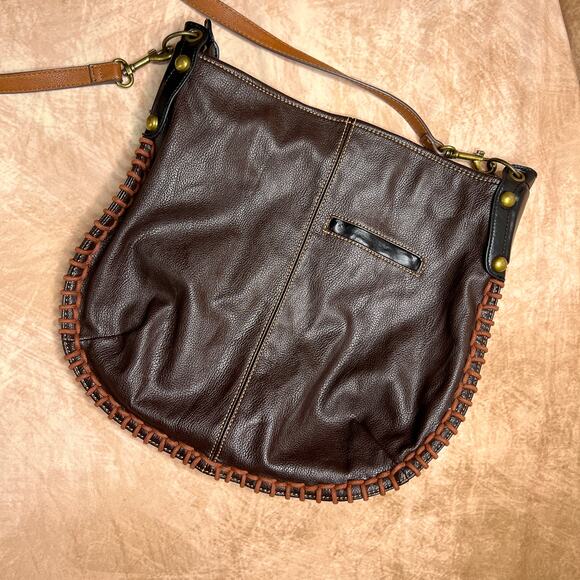 Chala Faux Pebbled Leather Whipstitch Floral Button Shoulder Bag Purse Boho Y2K - Picture 3 of 9